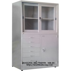 TỦ HỒ SƠ 2 CÁNH LÙA KÍNH, 1 CÁNH MỞ, 7 HỘC KÉO